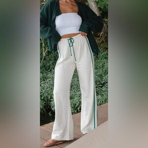 Women's White Track Pants with Green Stripes